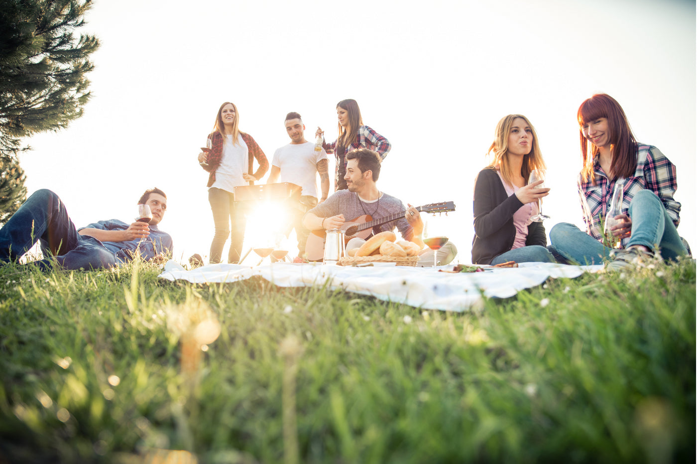 Friends meet in the park.