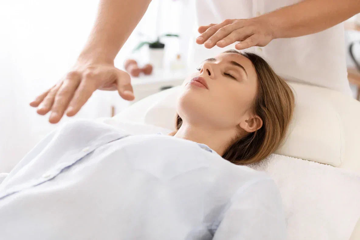 Hands are placed over the body.